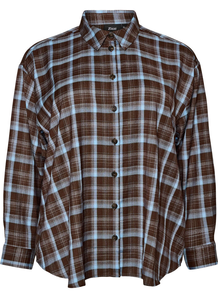 Checked shirt with a loose fit, Brown, Packshot image number 0