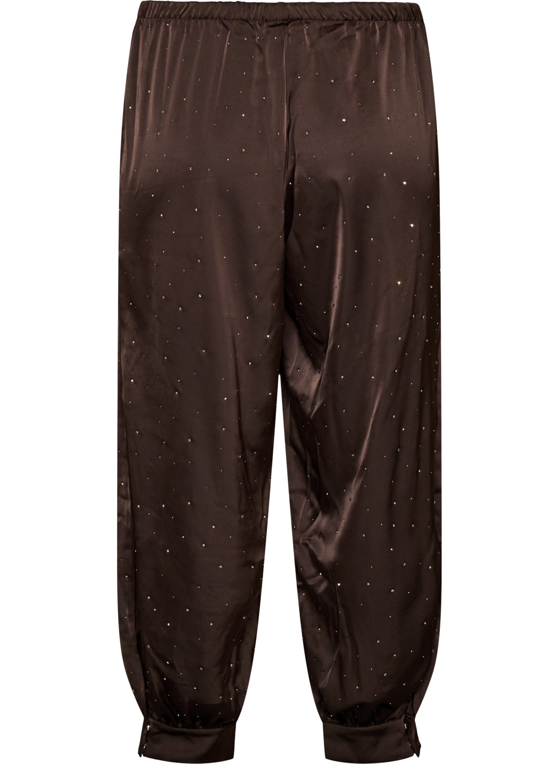 ZizzifashionSatin balloon trousers with rhinestones, Brown, Packshot image number 1