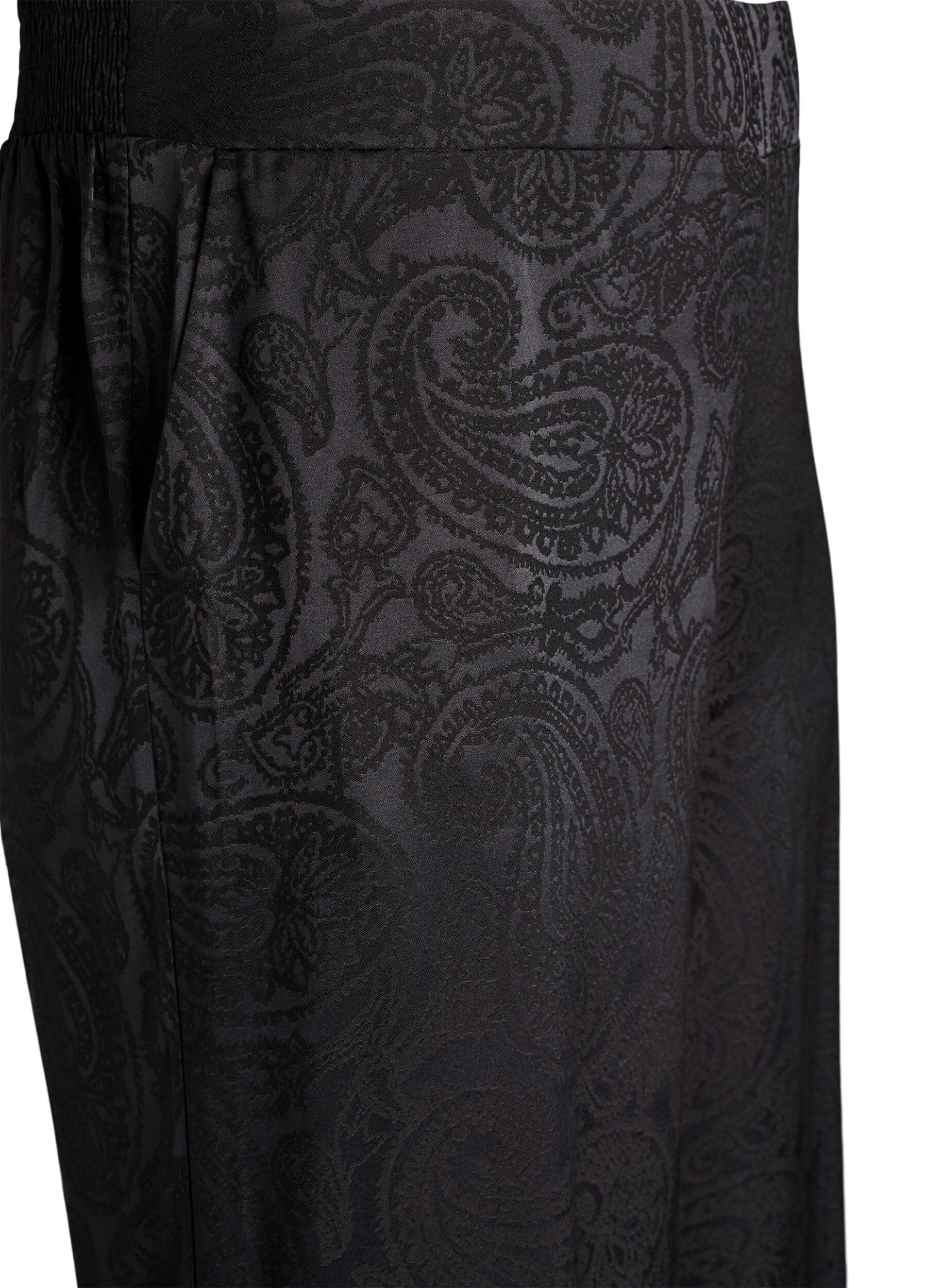 Zizzifashion Loose trousers with paisley pattern and high waist, Black, Packshot image number 2