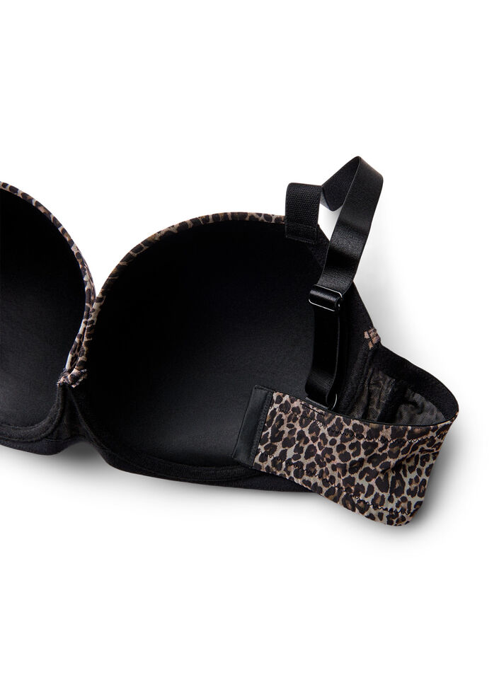 Moulded bra with leopard patterned mesh, Brown, Packshot image number 3