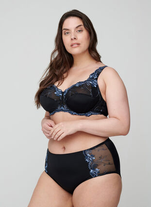 Underwired Emma bra with colored lace, Black Blue Comb, Model image number 3