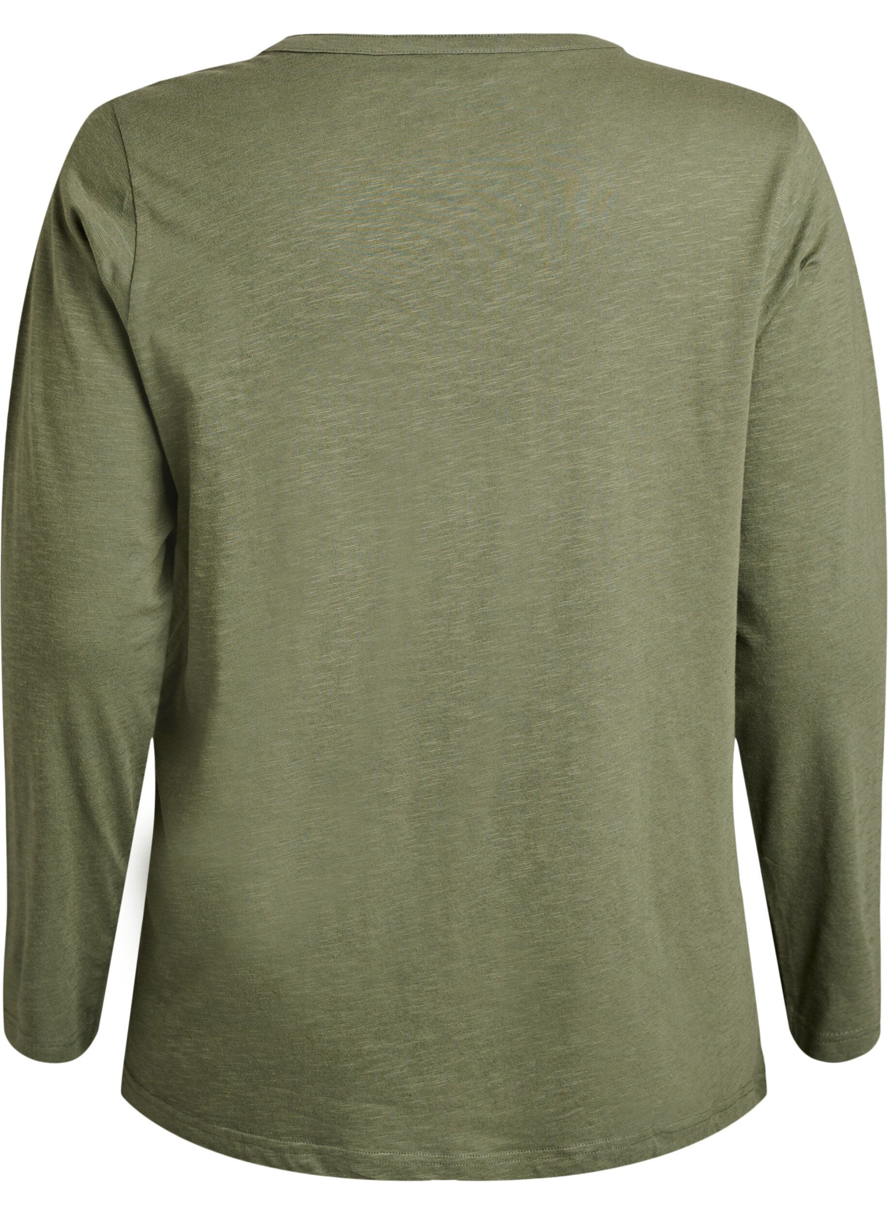 ZizzifashionLong-sleeved t-shirt with V-neck and buttons, Green, Packshot image number 1