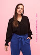 Long-sleeved viscose blouse with ruffle details, Black, Model image number 0