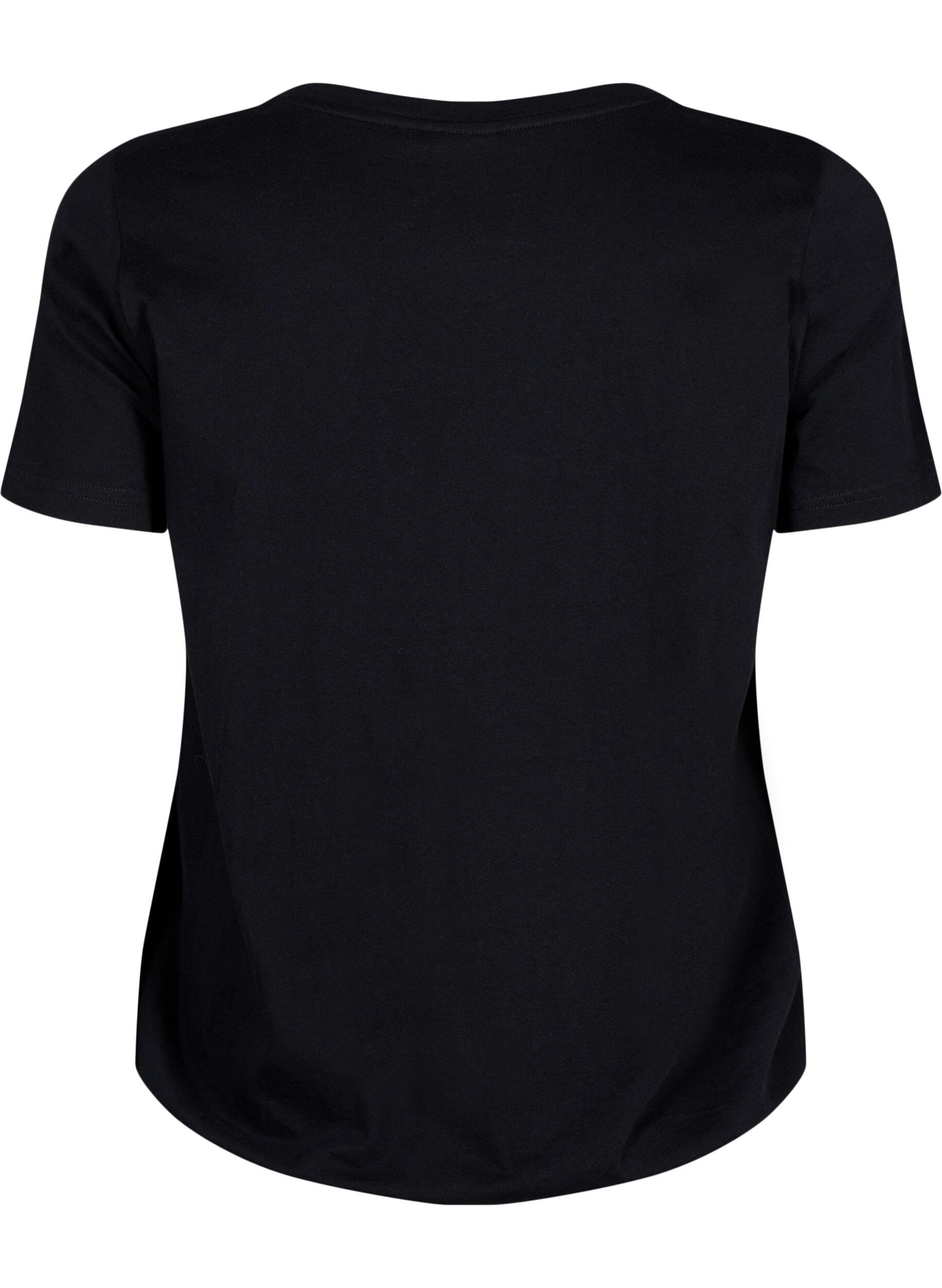 Zizzifashion Short-sleeved cotton T-shirt with elasticated hem, Black w. Live, Packshot image number 1