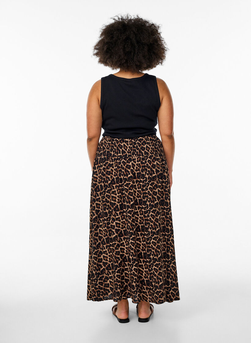 FLASH - Viscose maxi skirt with smocking, Brown, Model image number 1