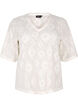 Blouse with an openwork pattern and short sleeves, Beige, Packshot image number 0