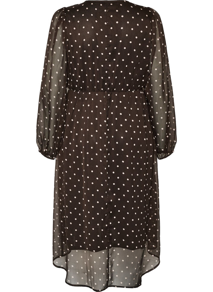 Chiffon dress with polka dots and long sleeves, Brown, Packshot image number 1