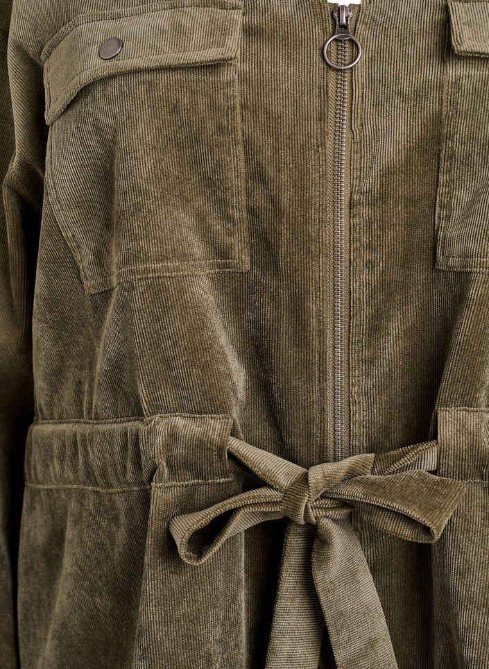 Corduroy shacket with tie belt and pockets, Green, Packshot image number 2