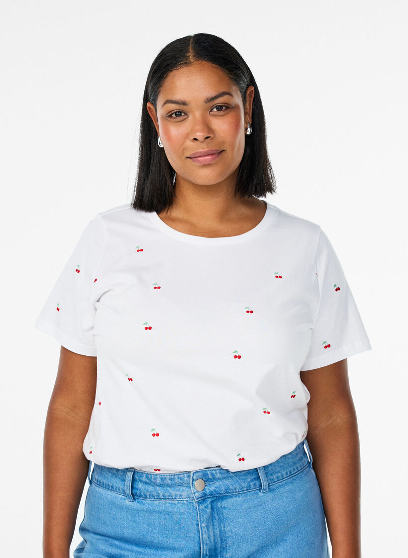 T-shirt in organic cotton with embroidered motifs, White, Model image number 0