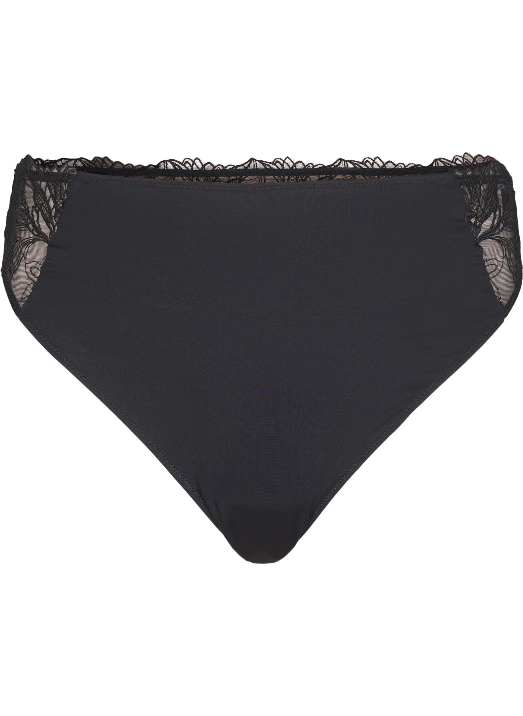 ZizzifashionMicrofiber thong with lace, Black, Packshot image number 0