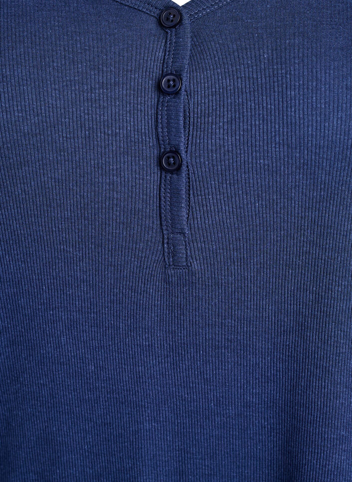 Ribbed night top with long sleeves and buttons, Blue, Packshot image number 2