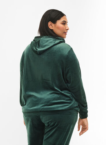 Velour cardigan with zipper and hood, Scarab, Model image number 1