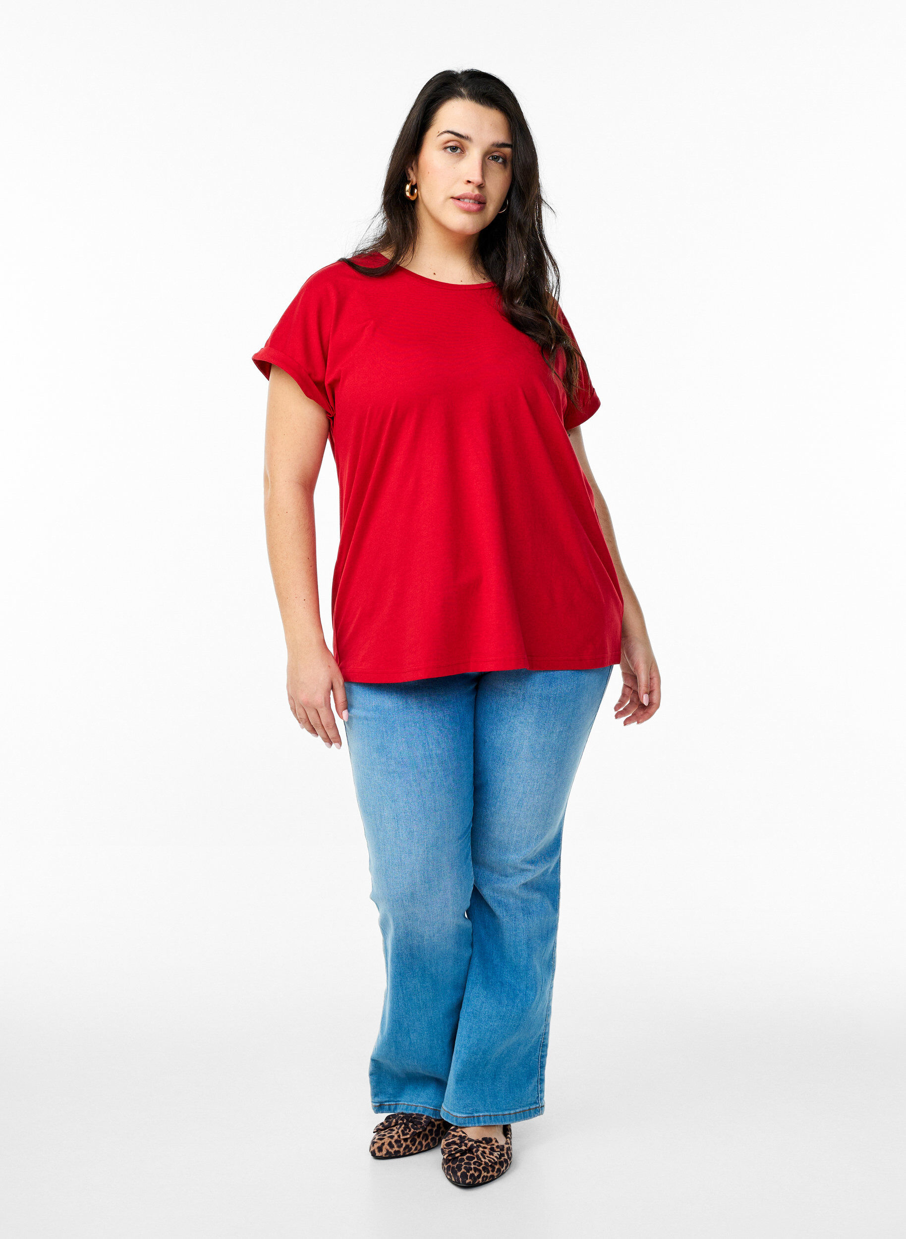 ZizzifashionShort sleeve cotton blend T-shirt, Red, Model image number 1