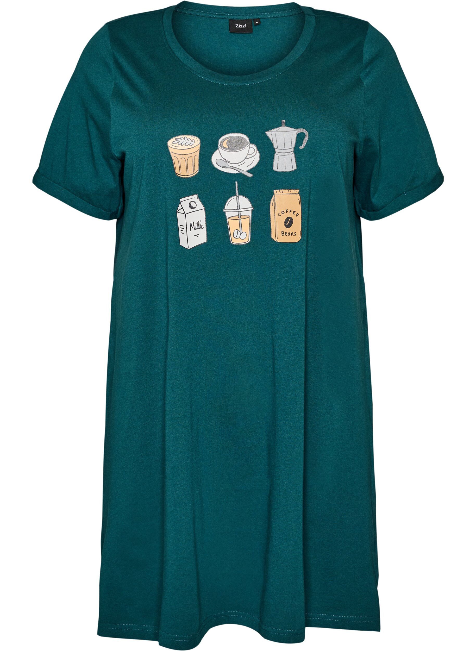 ZizzifashionShort-sleeved nightgown in organic cotton, Green, Packshot image number 0