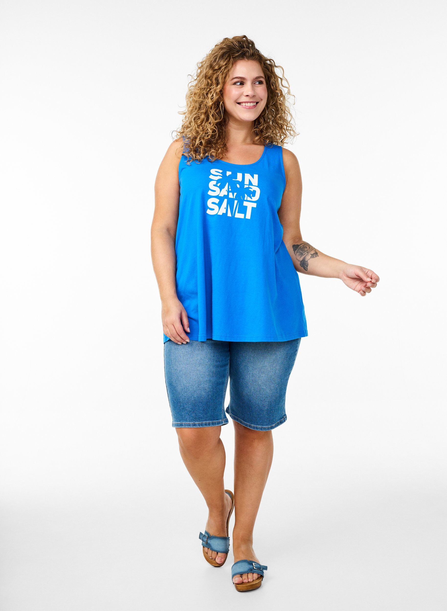 Zizzifashion Cotton top with a-shape, Blue, Model image number 1