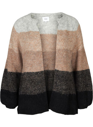 Short, wool knitted cardigan, Black stripe comb, Packshot image number 0