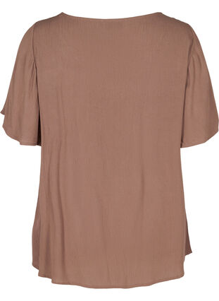 Short-sleeved viscose blouse with lace, Deep Taupe, Packshot image number 1
