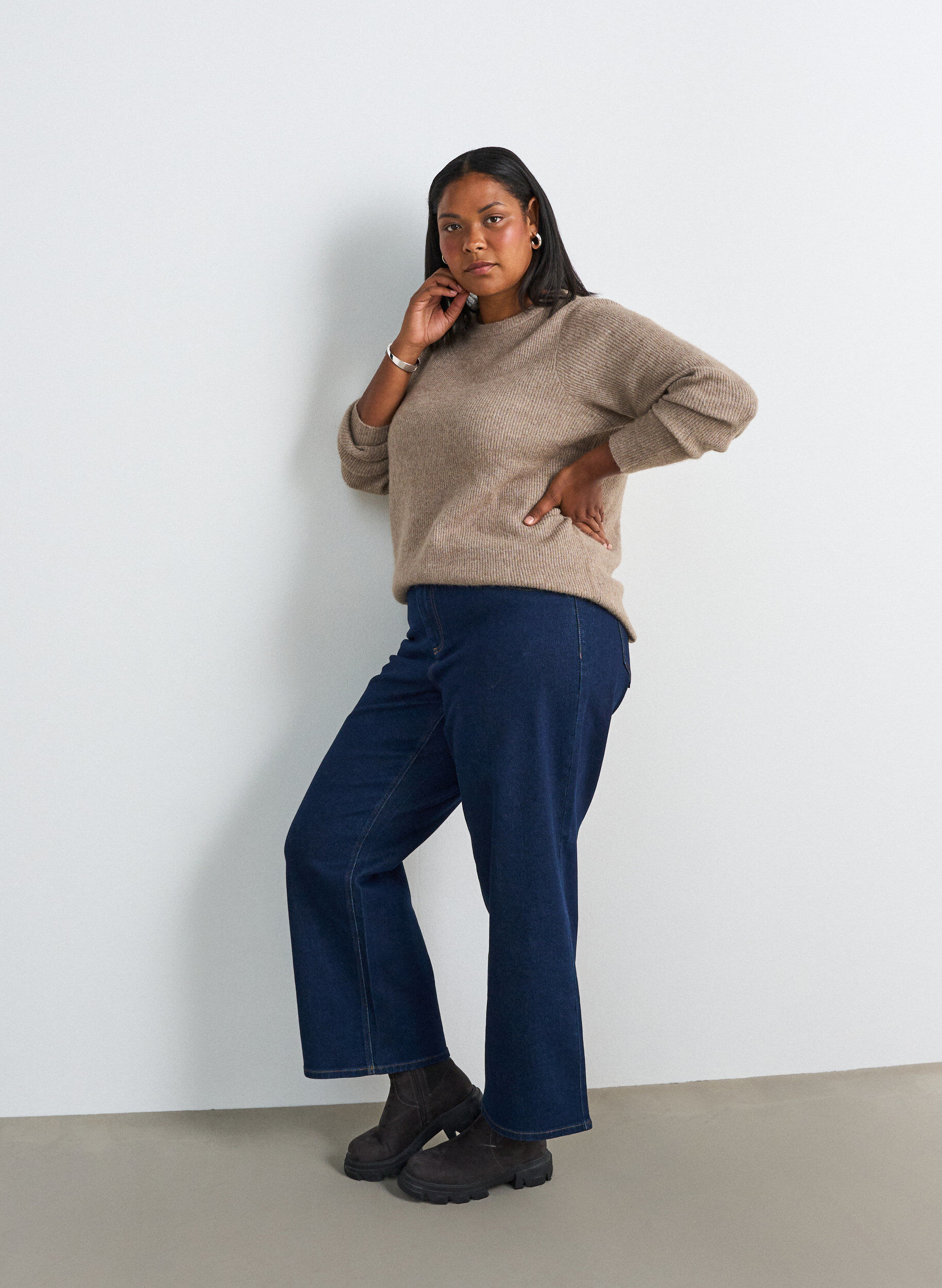 ZizzifashionMelange knit blouse with round neck, Beige, Model image number 1