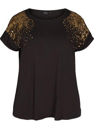Short-sleeve T-shirt with sequins, Black, Packshot image number 0