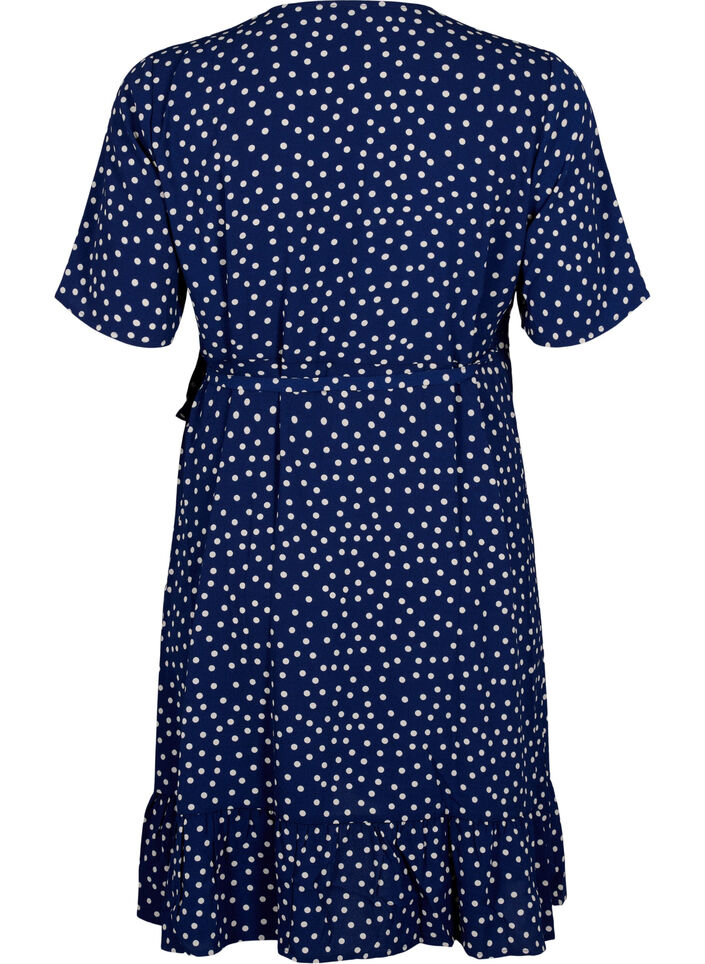 Printed wrap dress with short sleeves, Blue, Packshot image number 1