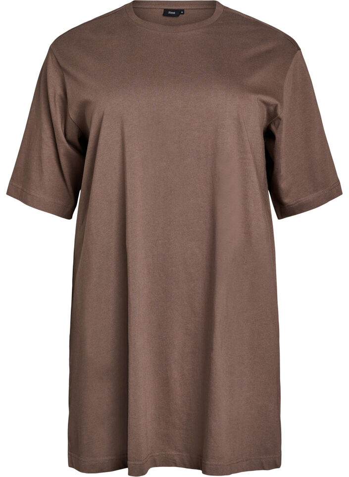 Knee-length cotton T-shirt dress, Brown, Packshot image number 0