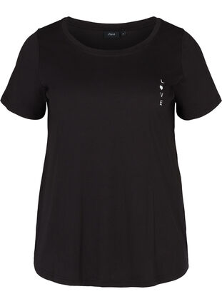 Short-sleeved cotton t-shirt, Black w. Love, Packshot image number 0