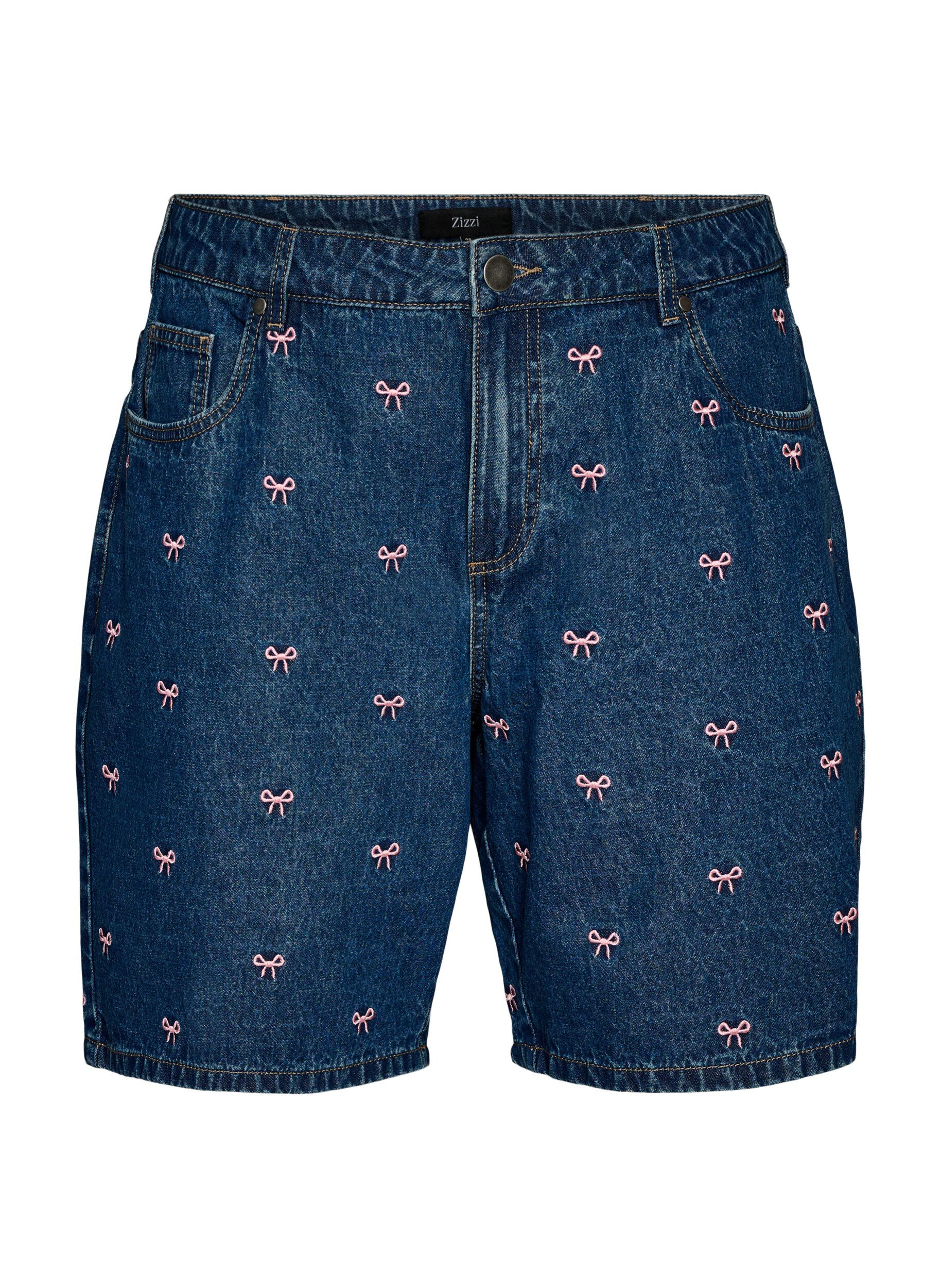 Zizzifashion Embroidered denim shorts, Blue, Packshot image number 0