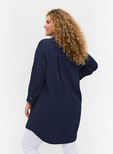 Tunic with cropped sleeves and crepe texture, Navy Blazer, Model image number 1