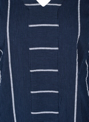 Striped cotton tunic with 3/4 sleeves, N.Sky w.White Stripe, Packshot image number 2