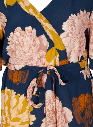 Floral viscose tunic with tie-belt, Navy Blazer Flower, Packshot image number 2