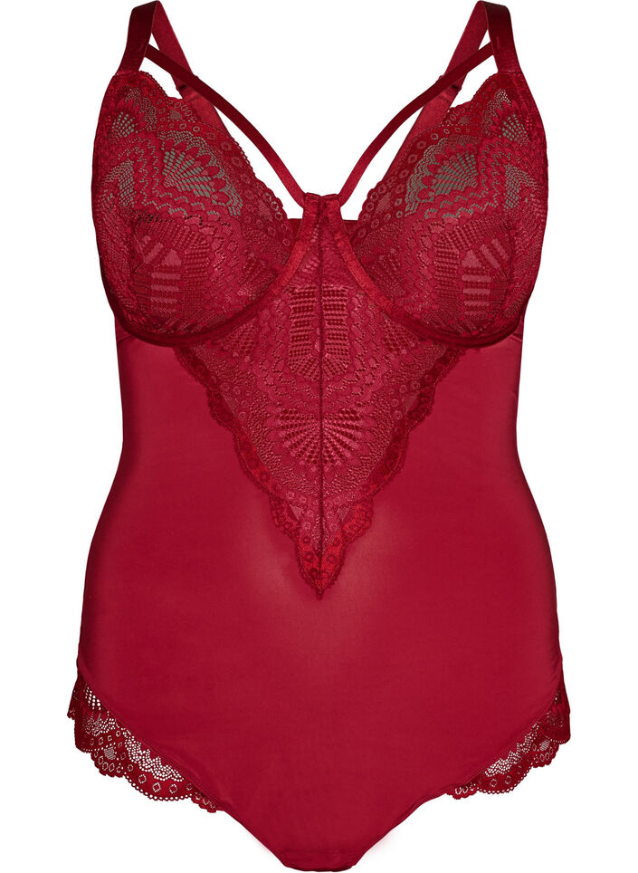 Underwired lace body with strap detail, Red, Packshot image number 0