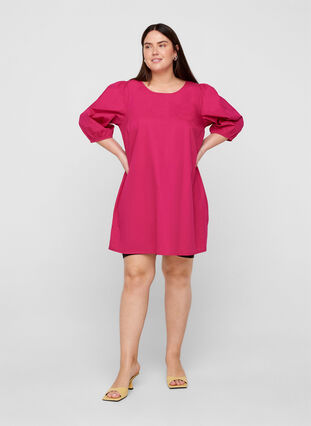 Cotton tunic with 2/4-length sleeves, Pink Peacock, Model image number 2