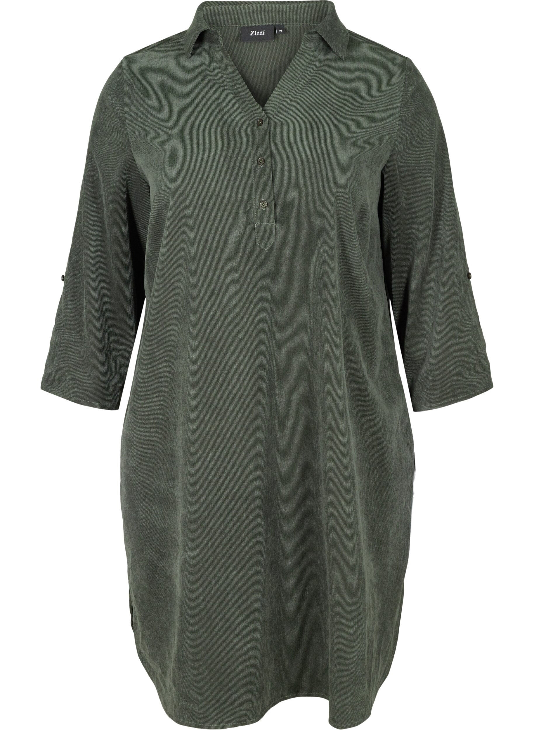 Zizzifashion Velvet dress with 3/4-length sleeves and buttons, Deep Forest, Packshot image number 0