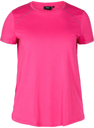 Short-sleeved cotton t-shirt with studs, Fuchsia Purple, Packshot image number 0