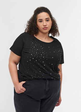 Studded organic cotton t-shirt, Black, Model image number 0