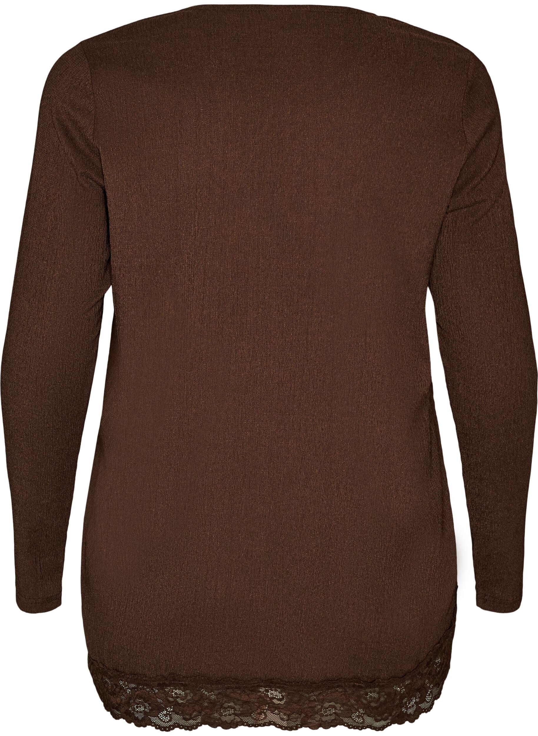 ZizzifashionJersey blouse with asymmetrical lace trim, Brown, Packshot image number 1