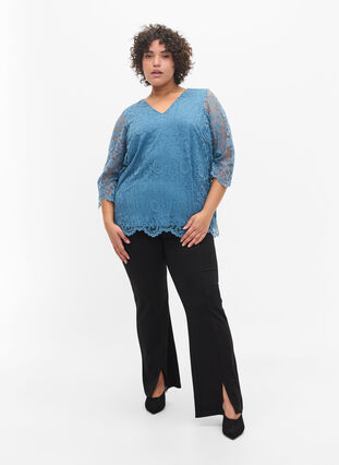 Lace blouse with 3/4 sleeves., Captains Blue, Model image number 2