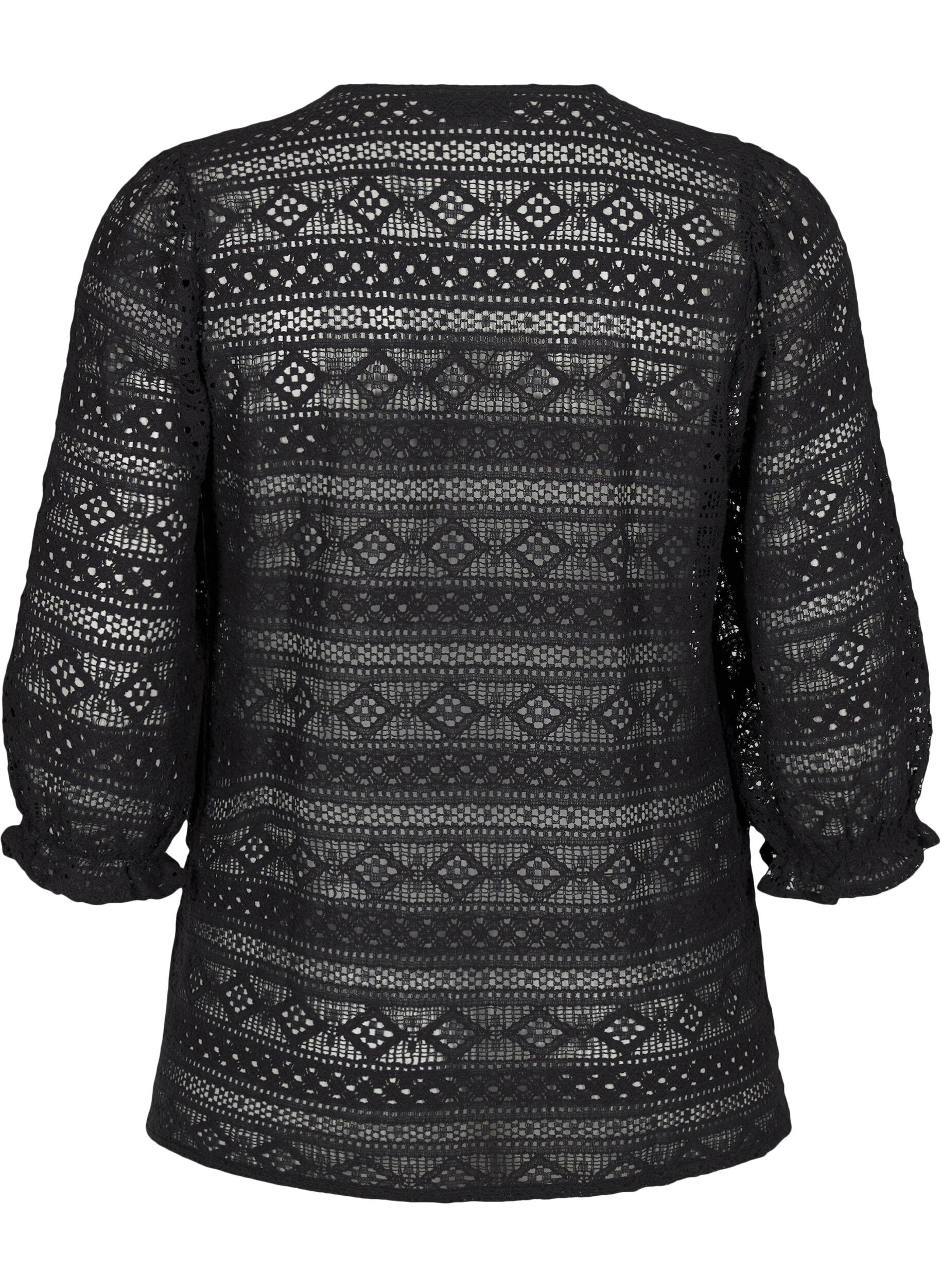Zizzifashion Blouse with hole pattern and 3/4 sleeves, Black, Packshot image number 1
