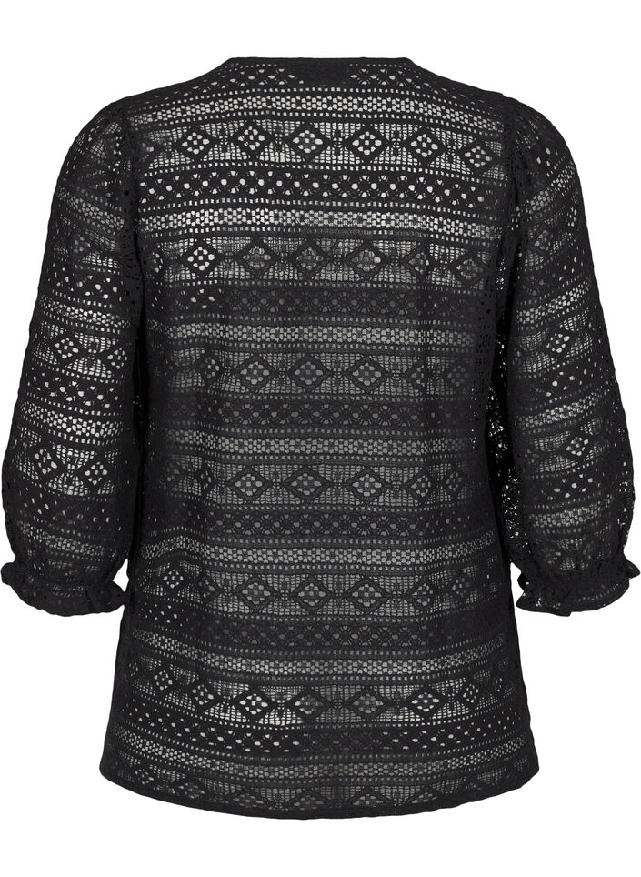 Blouse with hole pattern and 3/4 sleeves, Black, Packshot image number 1