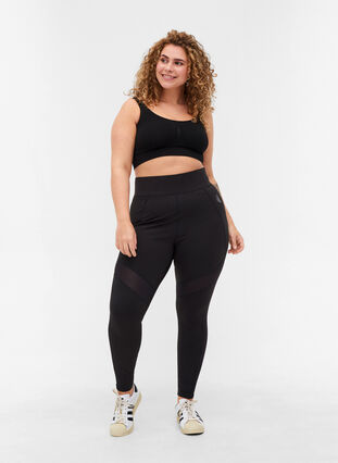 Cropped gym leggings with high waist, Black, Model image number 2