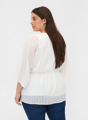 Blouse with 3/4 sleeves and a V-neckline, White, Model image number 1