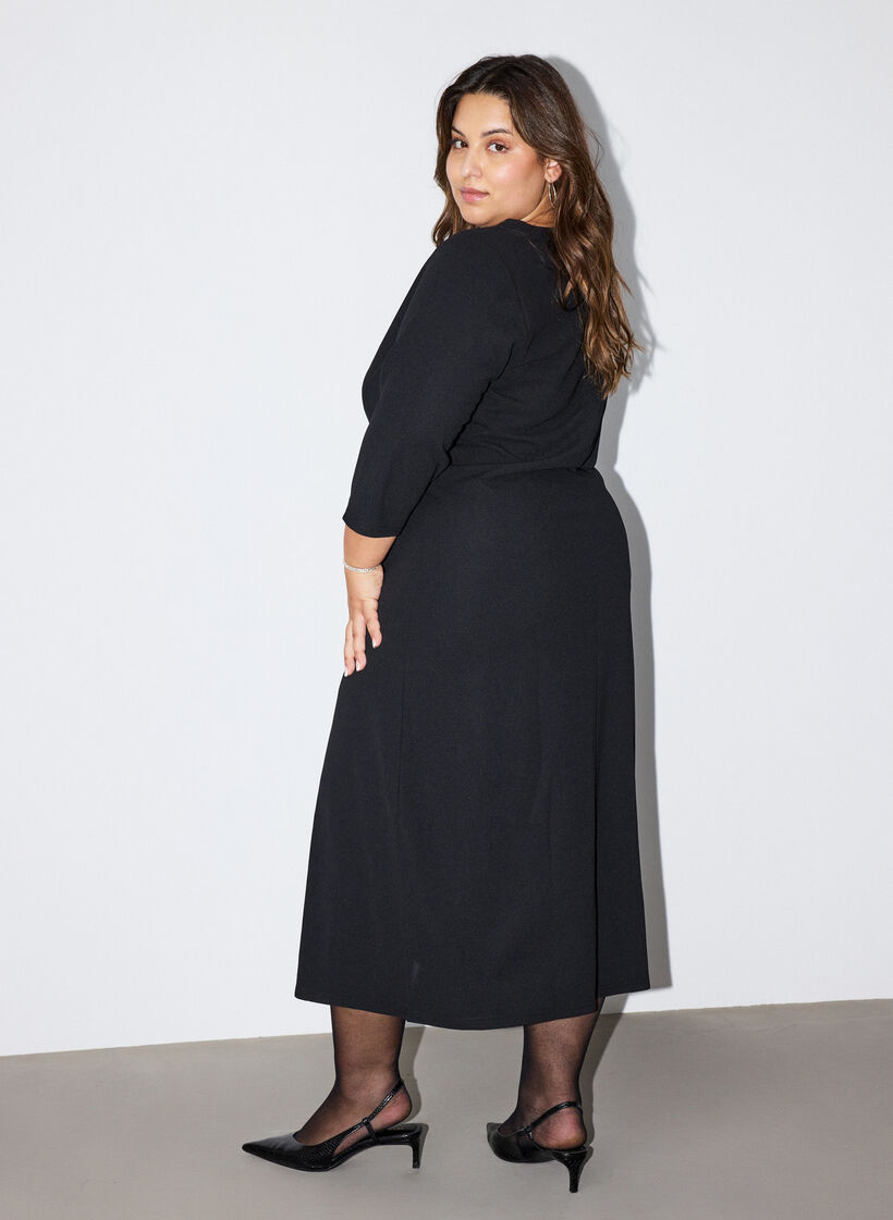 Jersey dress with draping and decorative buckle, Black, Model image number 1