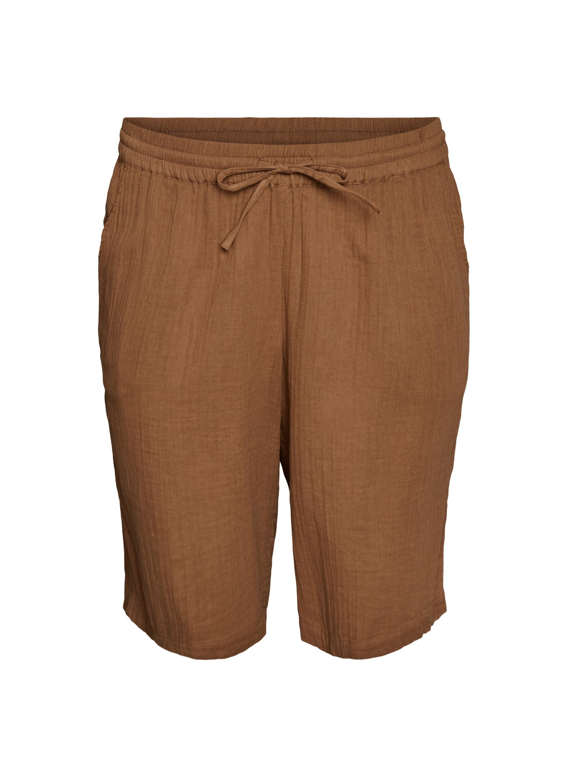 ZizzifashionLoose cotton muslin shorts with a high waist, Brown, Packshot image number 0