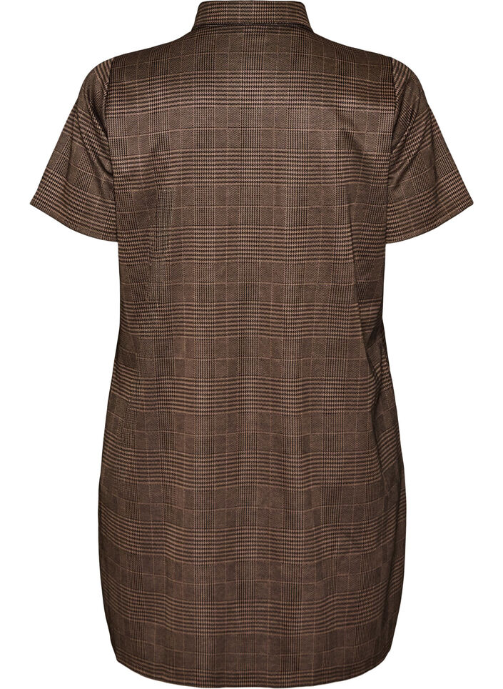 Short checked dress with a shirt collar, Brown, Packshot image number 1