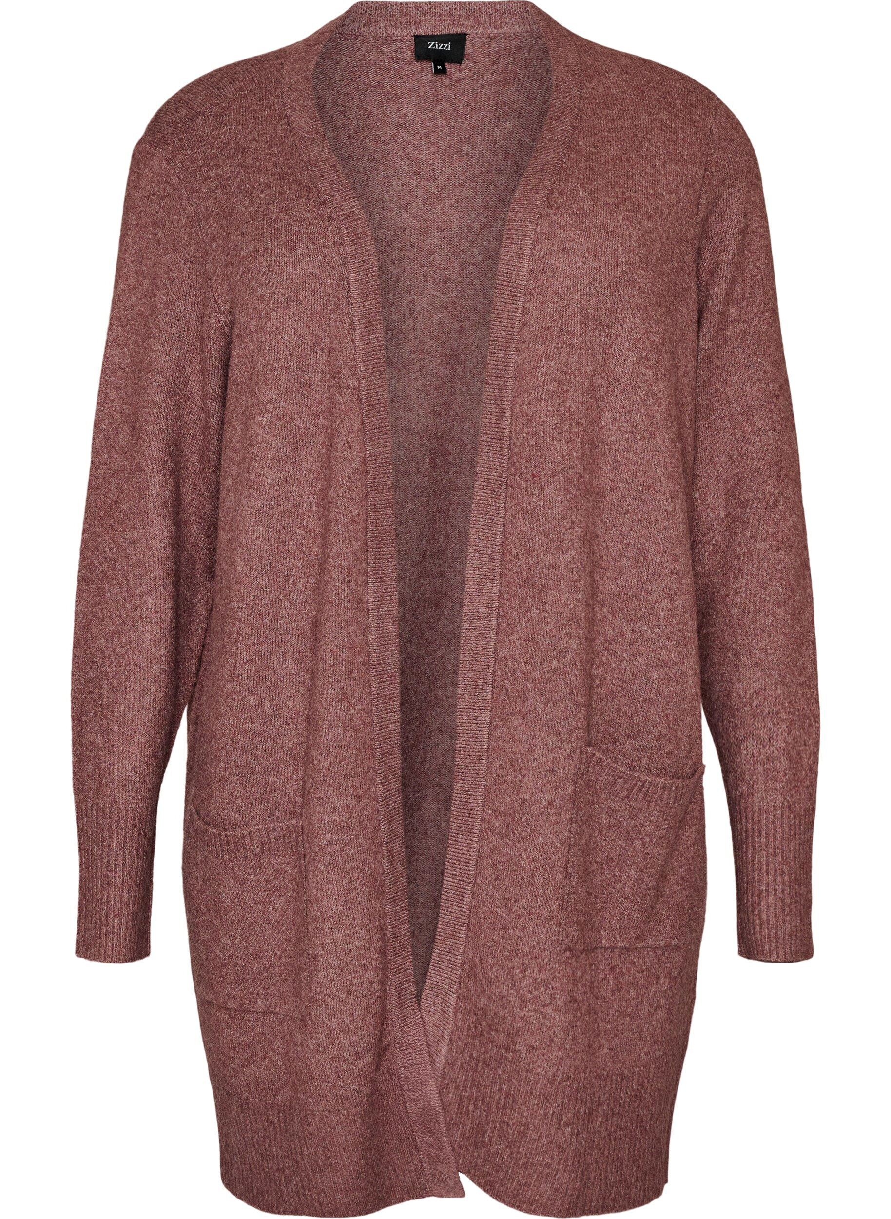 ZizzifashionRibbed Knit Cardigan with Pockets, Red, Packshot image number 0