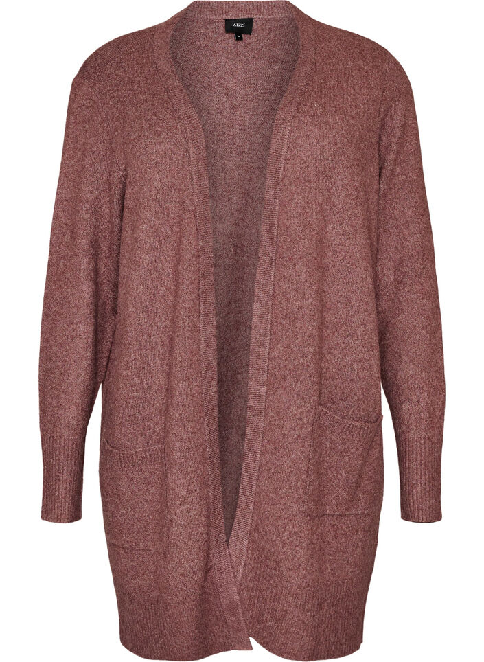 Ribbed Knit Cardigan with Pockets, Red, Packshot image number 0