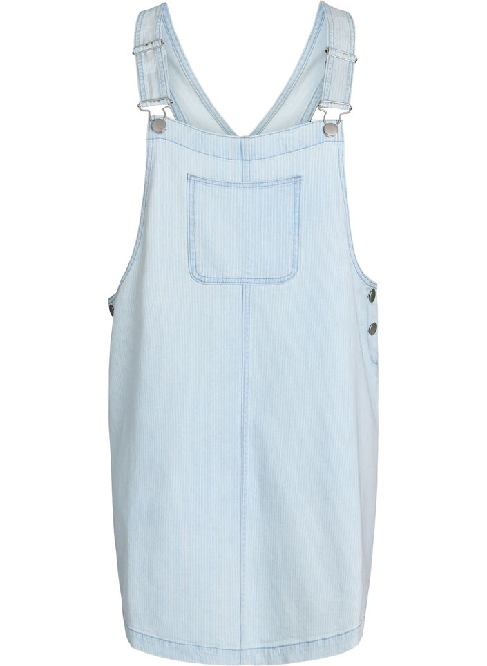 Short denim dungaree dress in striped cotton, Light Blue, Packshot image number 0
