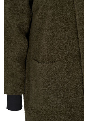 Long teddy jacket with hood and pockets, Ivy Green, Packshot image number 3
