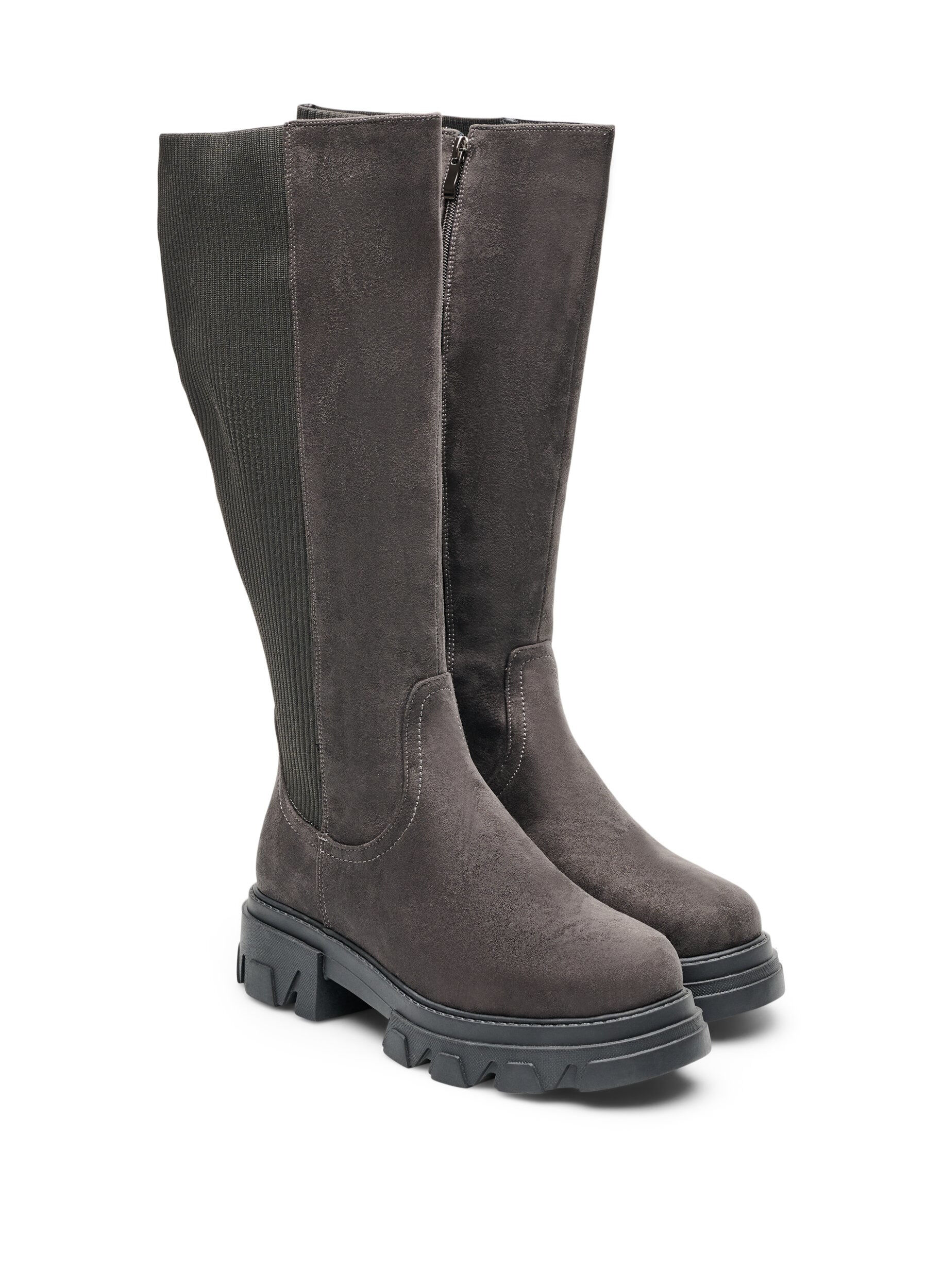 ZizzifashionLong boot with a ribbed elasticated shaft and chunky sole, Brown, Packshot image number 1