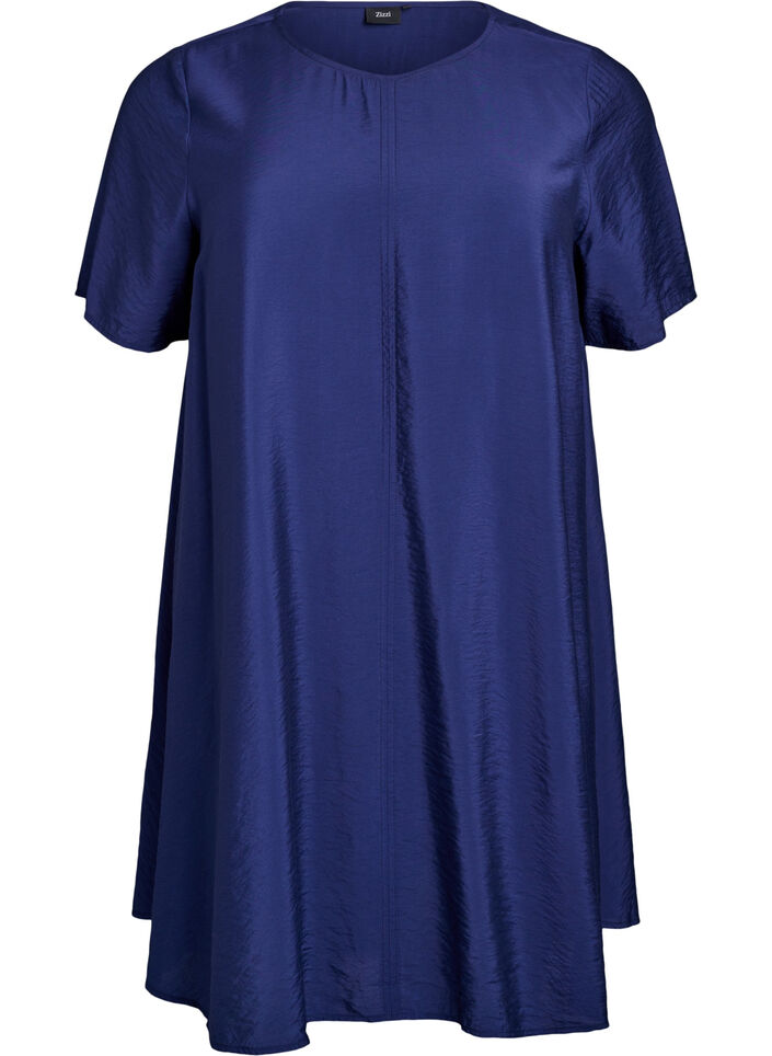 A-line viscose dress with short sleeves, Blue, Packshot image number 0